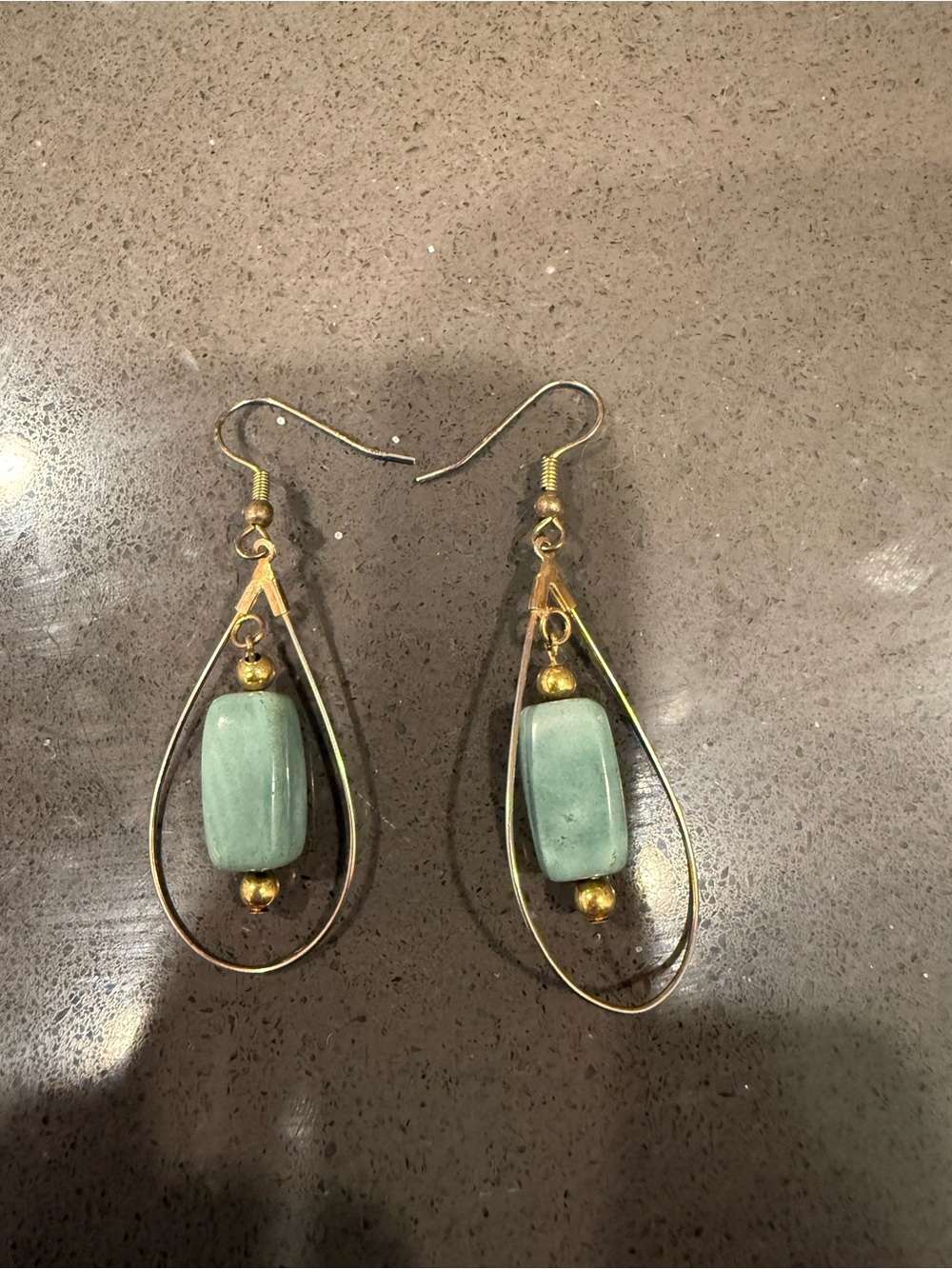 Gold Silver Mixed Hoop Drop Earrings with Seafoam Green Beads - Picture 3 of 3